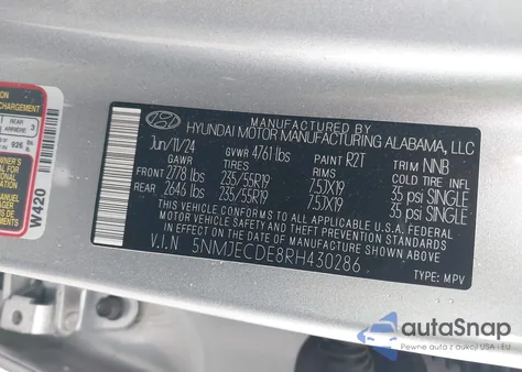 2024 Hyundai Tucson Limited from USA, damaged, VIN 5NMJECDE8RH430286
